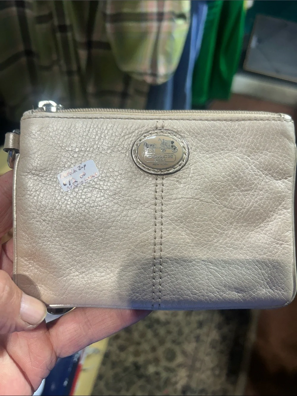 Coach Metallic Cream Leather Cosmetic Pouch
